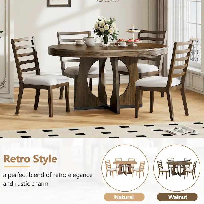 Juego de comedor de 5 piezas de estilo vintage con mesa extensible y 4 sillas tapizadas