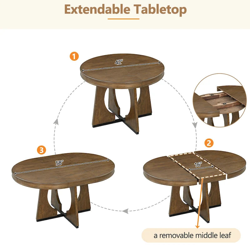 Juego de comedor de 5 piezas de estilo vintage con mesa extensible y 4 sillas tapizadas