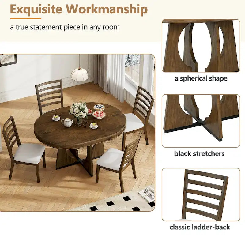 Juego de comedor de 5 piezas de estilo vintage con mesa extensible y 4 sillas tapizadas