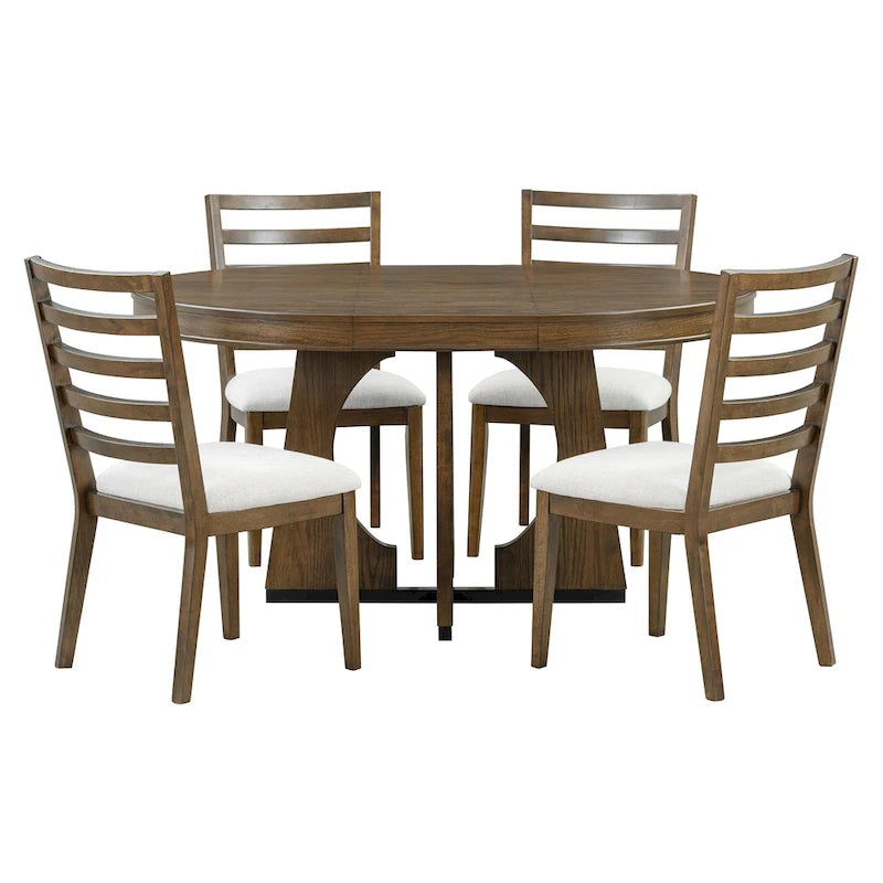 Juego de comedor de 5 piezas de estilo vintage con mesa extensible y 4 sillas tapizadas