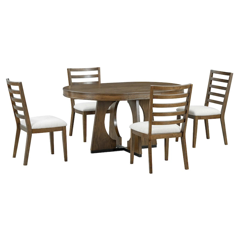 Juego de comedor de 5 piezas de estilo vintage con mesa extensible y 4 sillas tapizadas