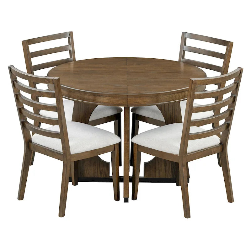 Juego de comedor de 5 piezas de estilo vintage con mesa extensible y 4 sillas tapizadas