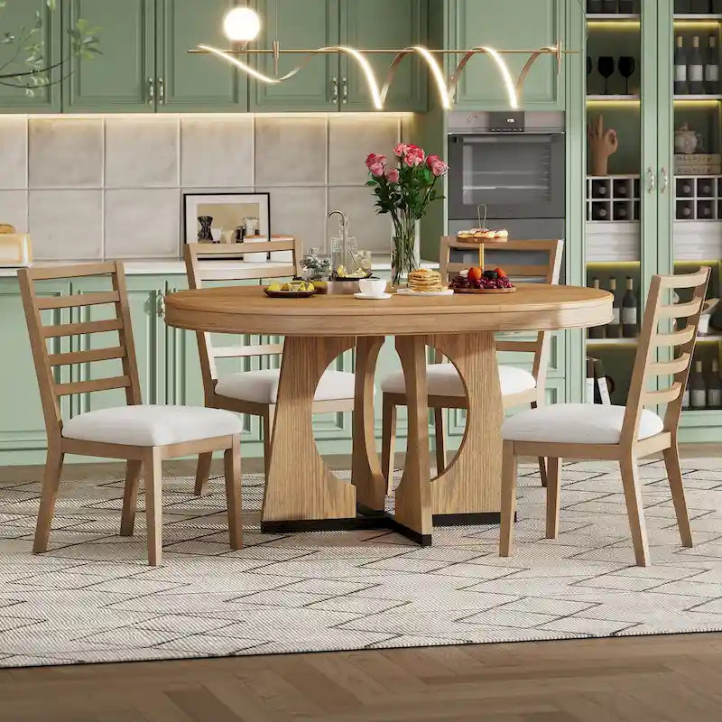 Juego de comedor de 5 piezas de estilo vintage con mesa extensible y 4 sillas tapizadas