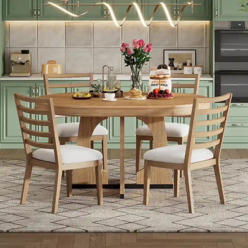 Juego de comedor de 5 piezas de estilo vintage con mesa extensible y 4 sillas tapizadas