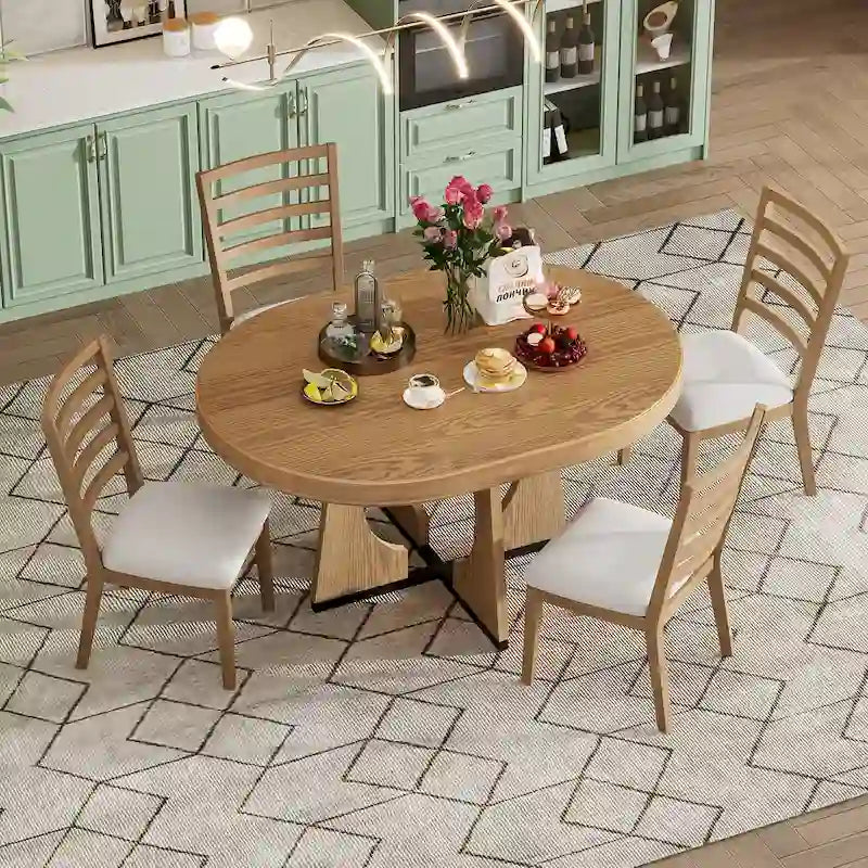 Juego de comedor de 5 piezas de estilo vintage con mesa extensible y 4 sillas tapizadas