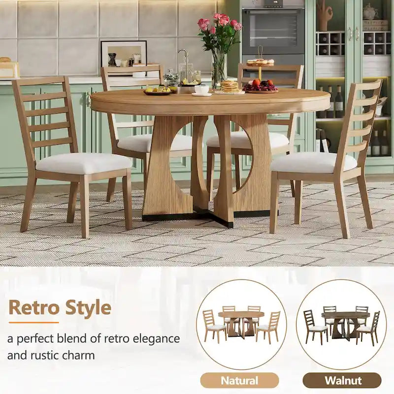 Juego de comedor de 5 piezas de estilo vintage con mesa extensible y 4 sillas tapizadas