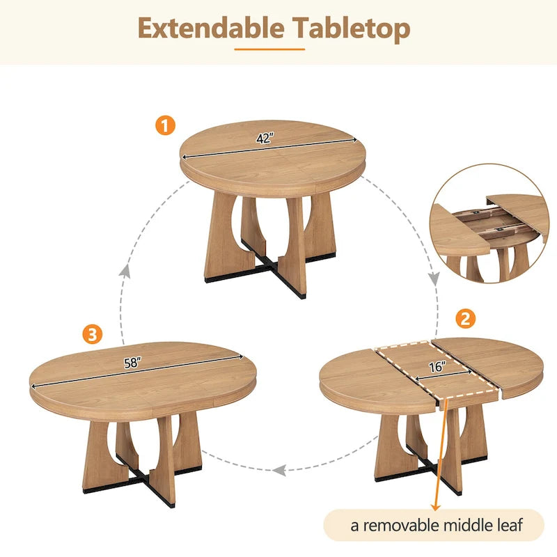 Juego de comedor de 5 piezas de estilo vintage con mesa extensible y 4 sillas tapizadas