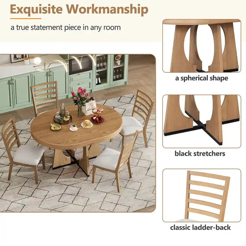 Juego de comedor de 5 piezas de estilo vintage con mesa extensible y 4 sillas tapizadas