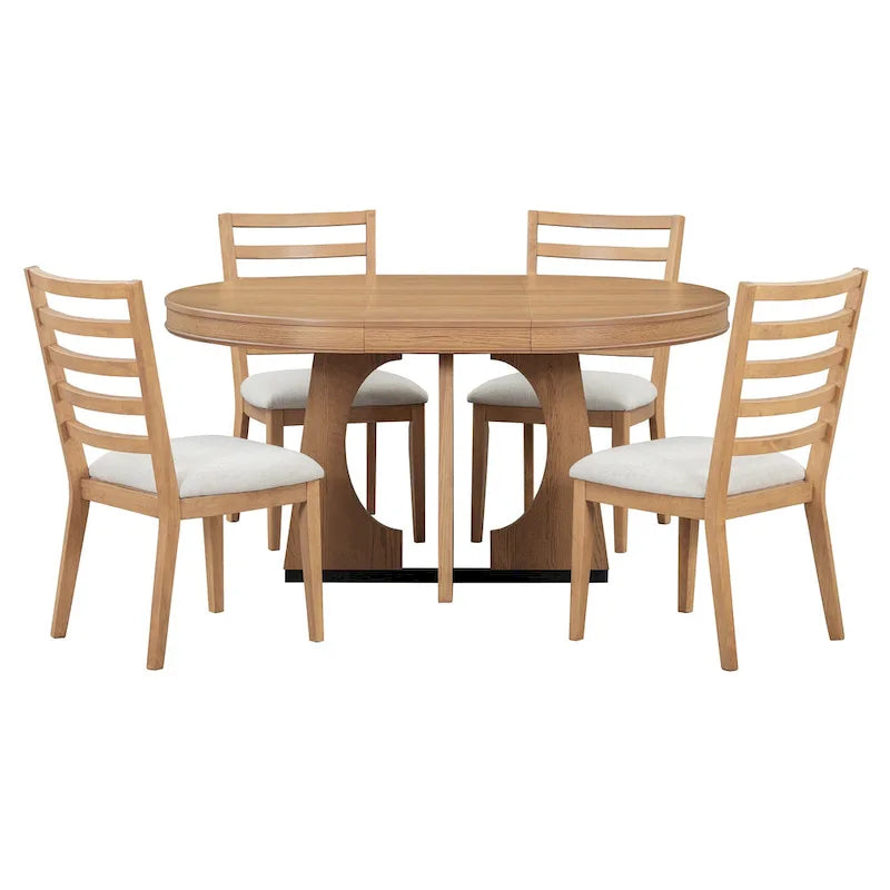 Juego de comedor de 5 piezas de estilo vintage con mesa extensible y 4 sillas tapizadas