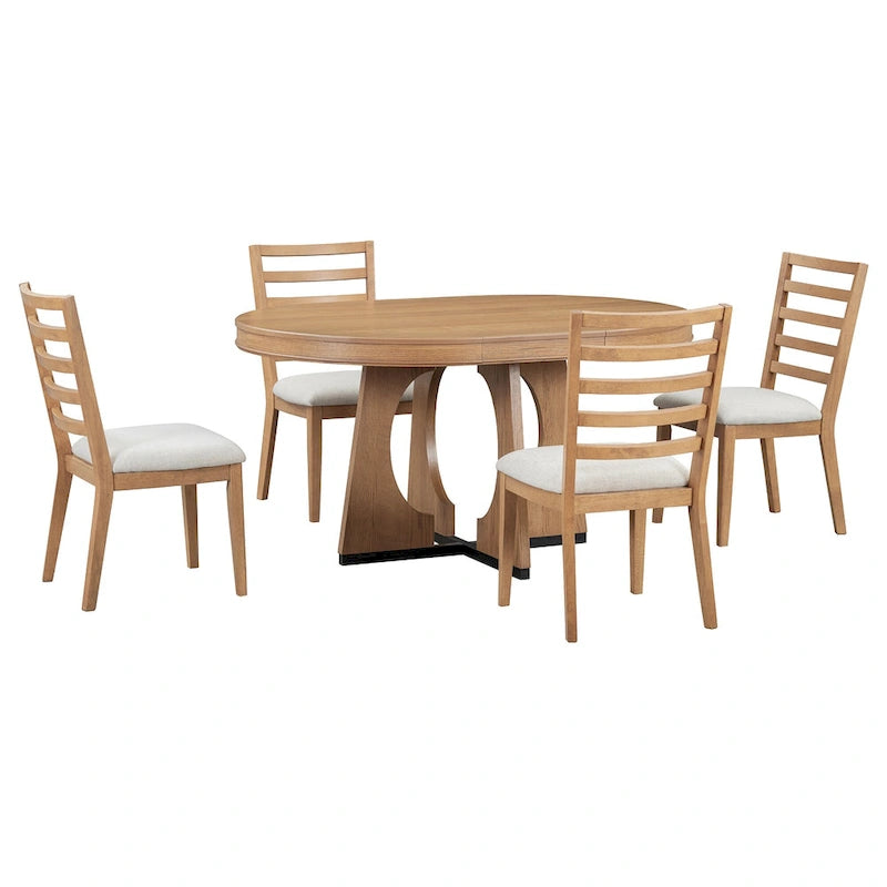 Juego de comedor de 5 piezas de estilo vintage con mesa extensible y 4 sillas tapizadas