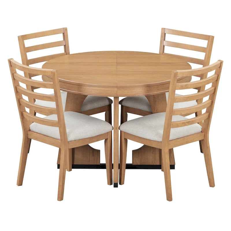 Juego de comedor de 5 piezas de estilo vintage con mesa extensible y 4 sillas tapizadas