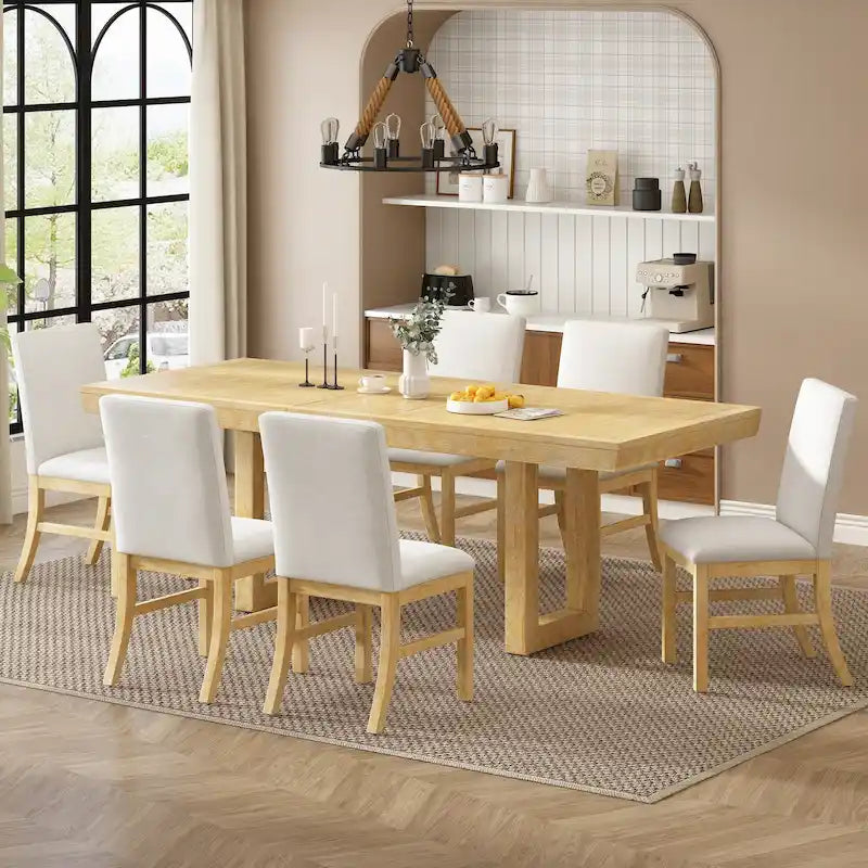 Juego de comedor tradicional extensible de 7 piezas con tablero de mariposa y 6 sillas tapizadas