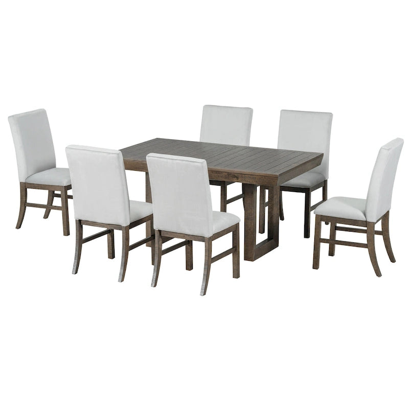 Juego de comedor tradicional extensible de 7 piezas con tablero de mariposa y 6 sillas tapizadas