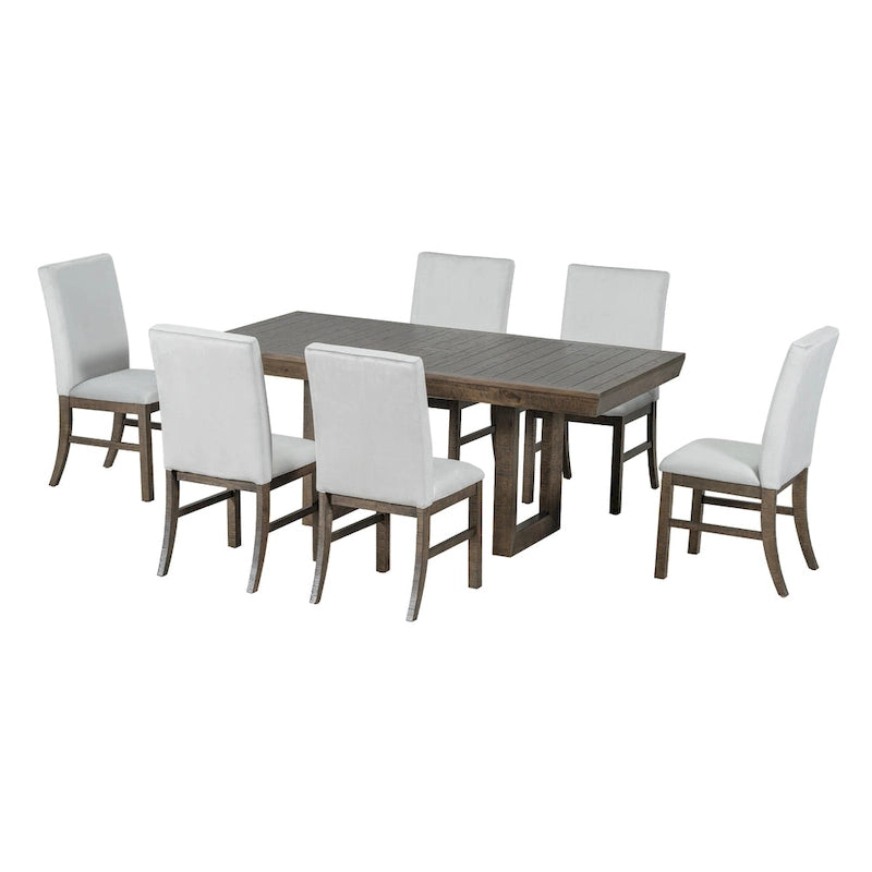 Juego de comedor tradicional extensible de 7 piezas con tablero de mariposa y 6 sillas tapizadas