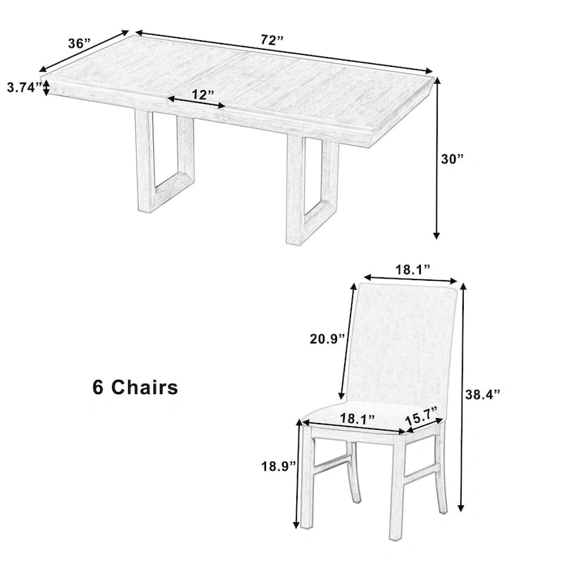 Juego de comedor tradicional extensible de 7 piezas con tablero de mariposa y 6 sillas tapizadas