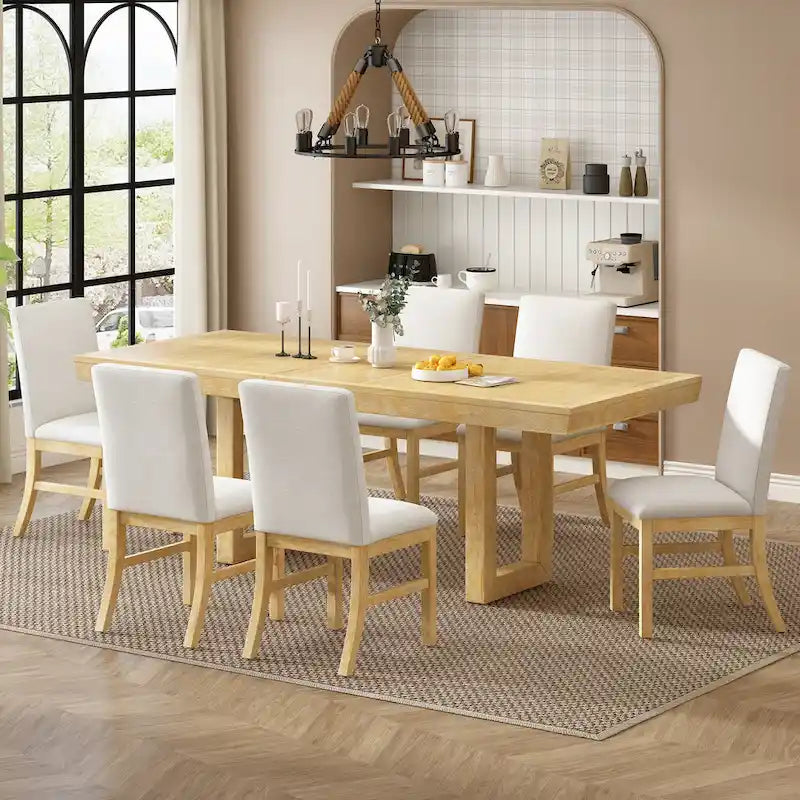Juego de comedor tradicional extensible de 7 piezas con tablero de mariposa y 6 sillas tapizadas