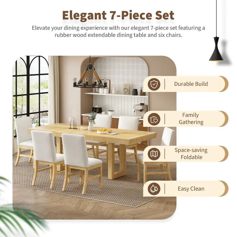 Juego de comedor tradicional extensible de 7 piezas con tablero de mariposa y 6 sillas tapizadas