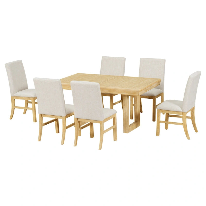 Juego de comedor tradicional extensible de 7 piezas con tablero de mariposa y 6 sillas tapizadas