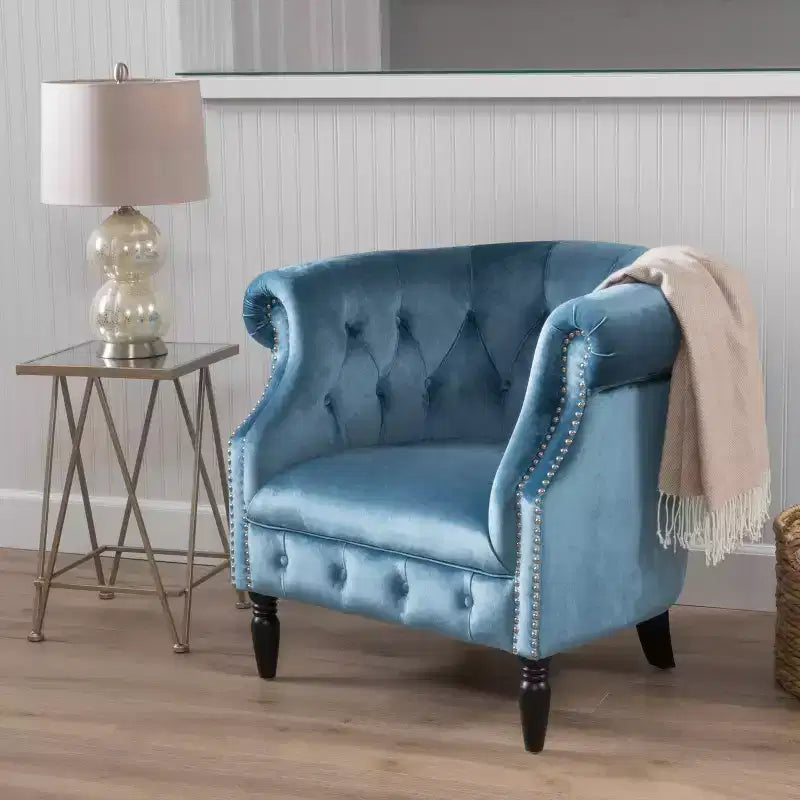 Contemporary Tufted Upholstered Club Chair with Nailhead Trim