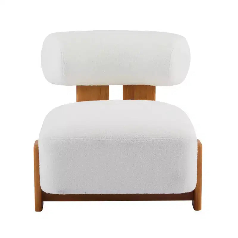 Modern Boucle Accent Chair with Rolled Backrest, Solid Wood Frame, Upholstered Accent Seating for Living Room, Bedroom, or Office