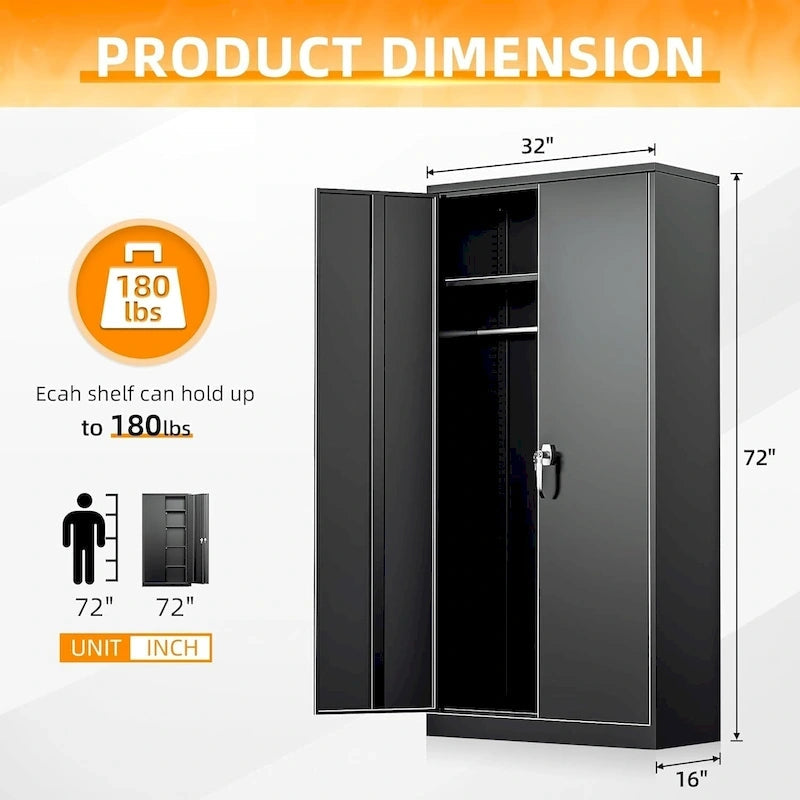 72 Tall Metal Lockable Wardrobe Armoire Storage Cabinet Locker with Hanging Rod for Garage, Gym, Home Office