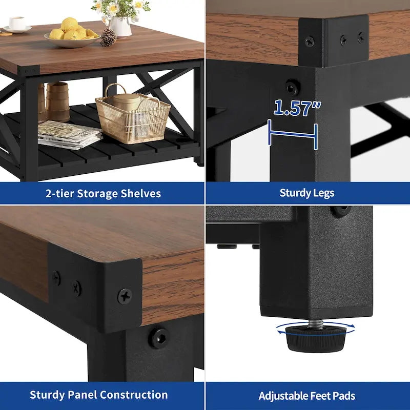 Moasis Farmhouse Square Lift Top Coffee Table with Storage Shelf for Living Room