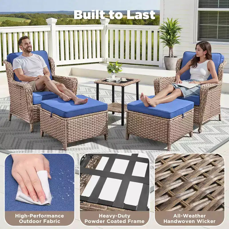 GDFStudio Halston Outdoor Wicker Chat Set with Cushions and Side Table
