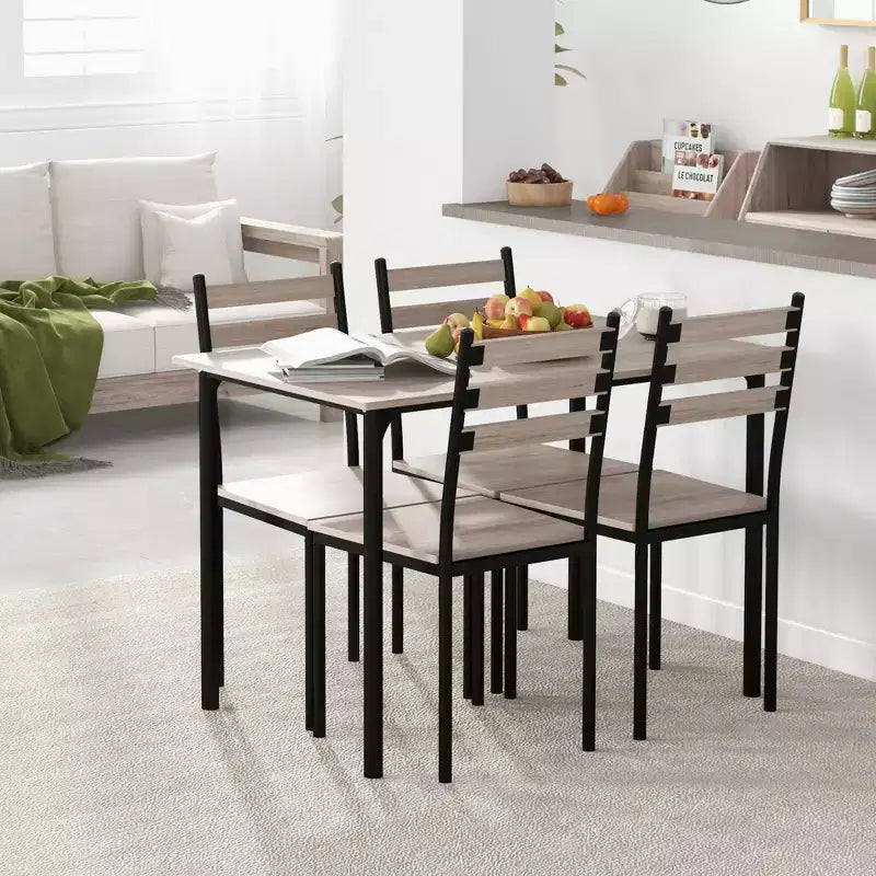 HOMCOM Modern 5-Piece Wooden Counter Dining Kitchen Table Set, 1 Table 4 Chairs Metal Legs, Suitable For Outdoors