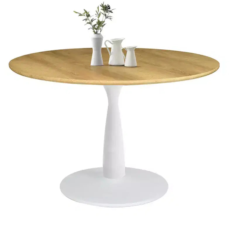 5-Piece Round Dining Set, 37 Pedestal Table with Wood-Look Top and Upholstered Curved Chairs, Modern Style-Panipeachy