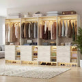 Besiost Set of 4 Closet Organizer with Wooden Drawers and Hanging Rods