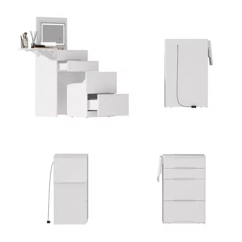 Famapy White Foldable Storage Vanity - Compact Makeup Table with Organization