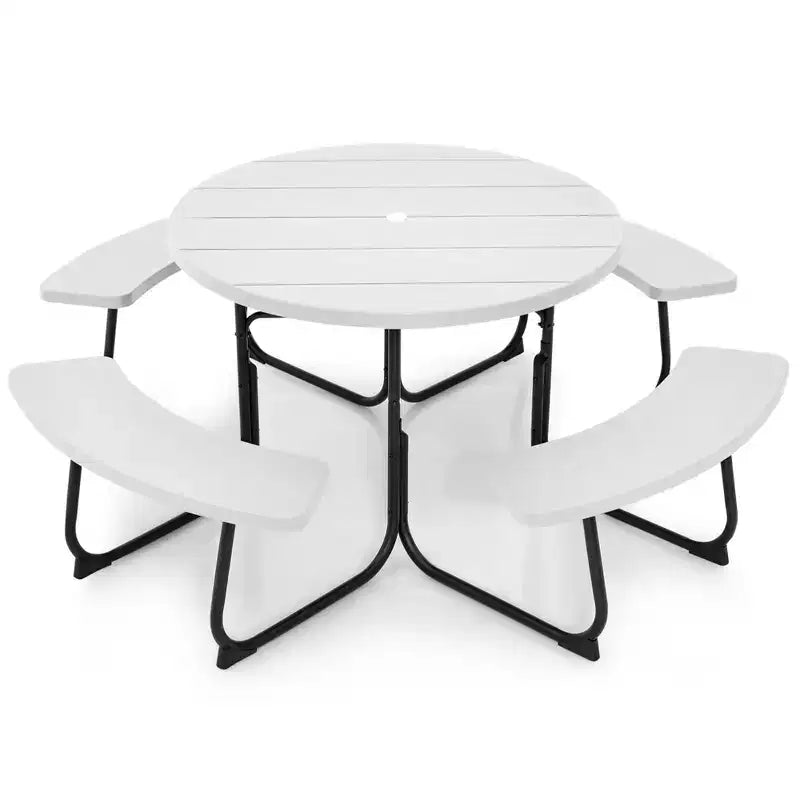 Costway Outdoor 8-person Round Picnic Table Bench Set with 4 Benches & Umbrella Hole Black/Grey/Green/White