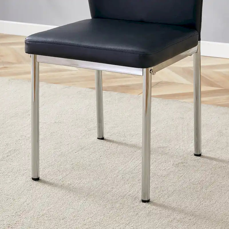Ensemble de 6 chaises de salle à manger de luxe simples en PU haute résilience avec pieds en métal argenté, chaises d'appoint sans accoudoirs pour cuisine