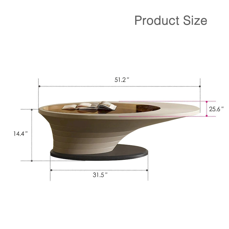 Table basse ovale en verre, style moderne et minimaliste, base grise, 130 cm - L 130 cm l 65 cm H 36,5 cm
