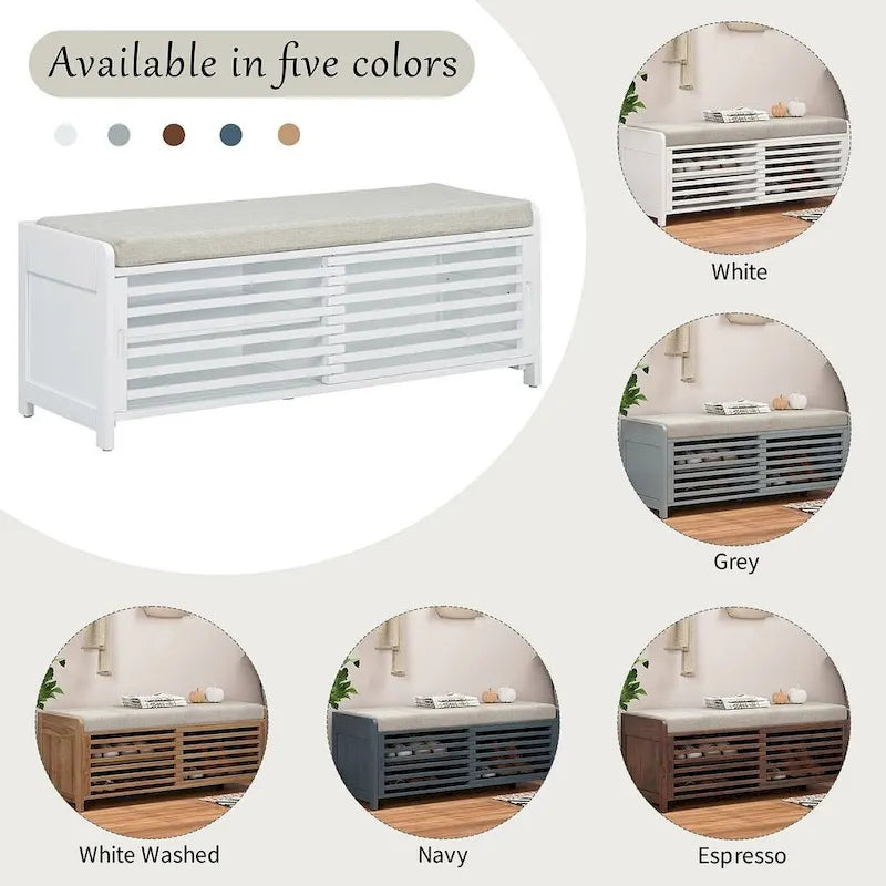 43.30 Solid Wood Storage Bench with Contemporary Distressed Blinds