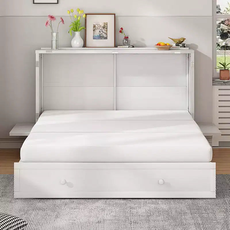 Mjkone Murphy Bed Queen,Cube Cabinet Chest Bed with Charging Station&Storage Space