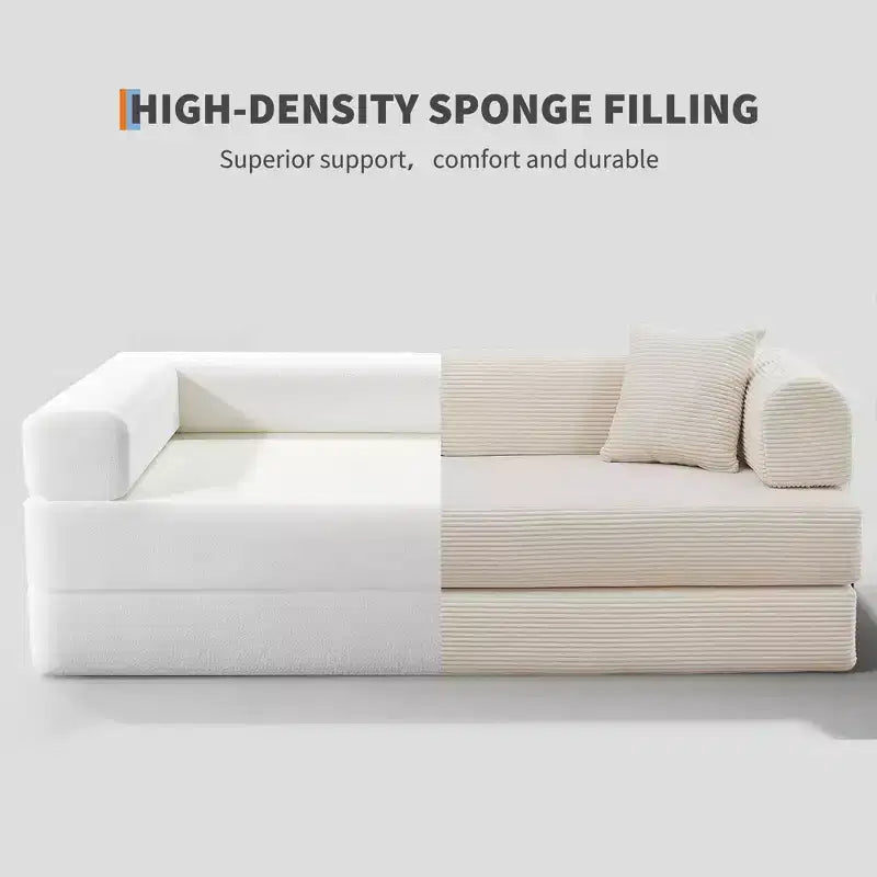 78.7 Boneless Corduroy 4-in-1 Sleeper Sofa Bed, Folding Floor Futon Loveseat with Pillows (No Assembly)