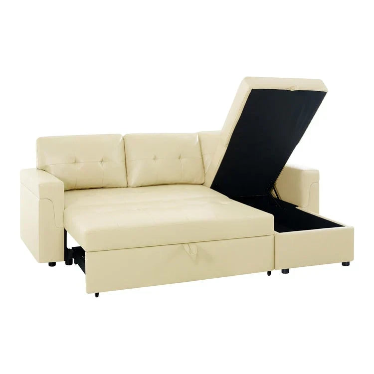 Convertible Reversible Sectional Sofa with Pull-Out Sleeper Bed, Hidden Storage Chaise, and Durable Legs