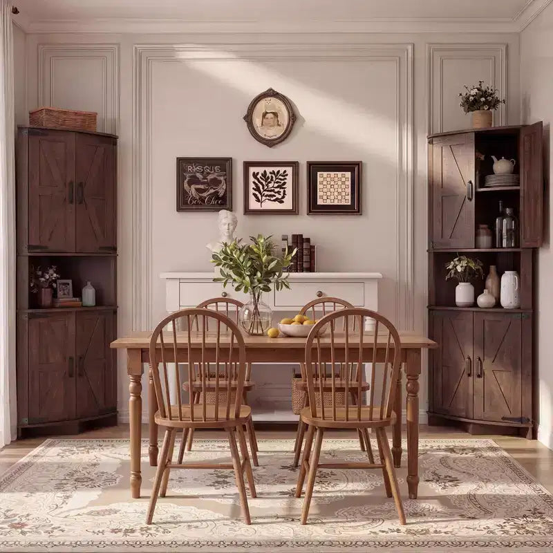 64.8 Tall Corner Cabinet with Doors, Brown Farmhouse Corner Storage Cabinet, Freestanding Corner Pantry Cabinet with Adjustable Shelves