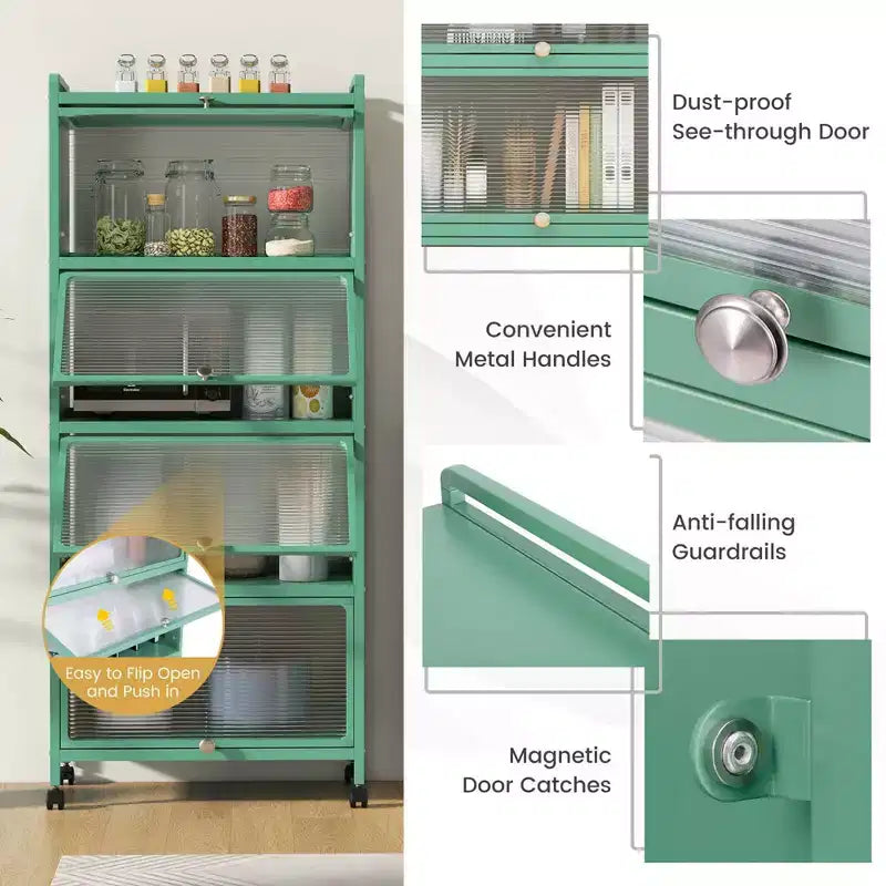 Costway 5-Tier Kitchen Bakers Rack Storage Cabinet Mobile Microwave Stand Flip-up Doors White/Black/Grey/Green