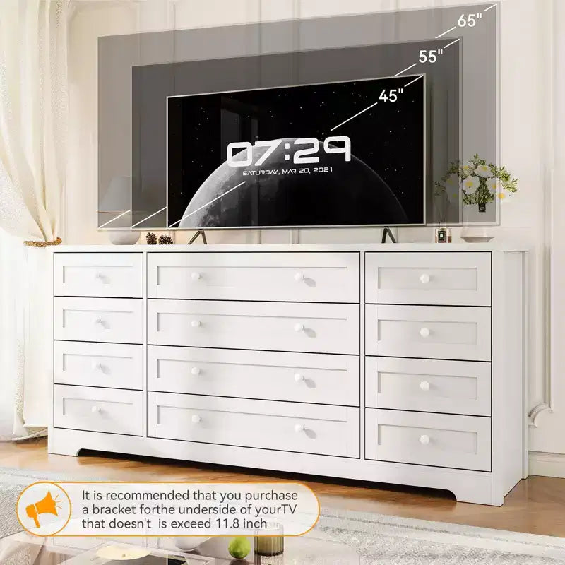 12 Drawers Dresser for Bedroom Wooden, Modern Wide TV Stand Dressers for 65 Inch TV, Wood Chest of Drawers, Farmhouse Clothes Storage for Living Room
