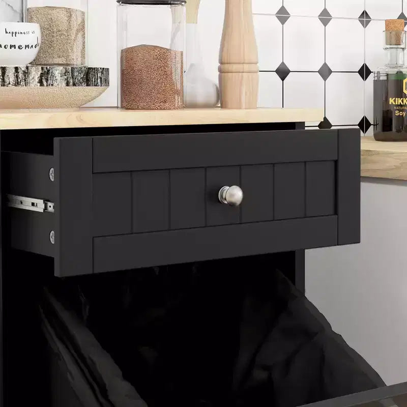 HOMCOM Kitchen Tilt Out Trash Bin Cabinet Free Standing Recycling Cabinet Trash Can Holder With Drawer