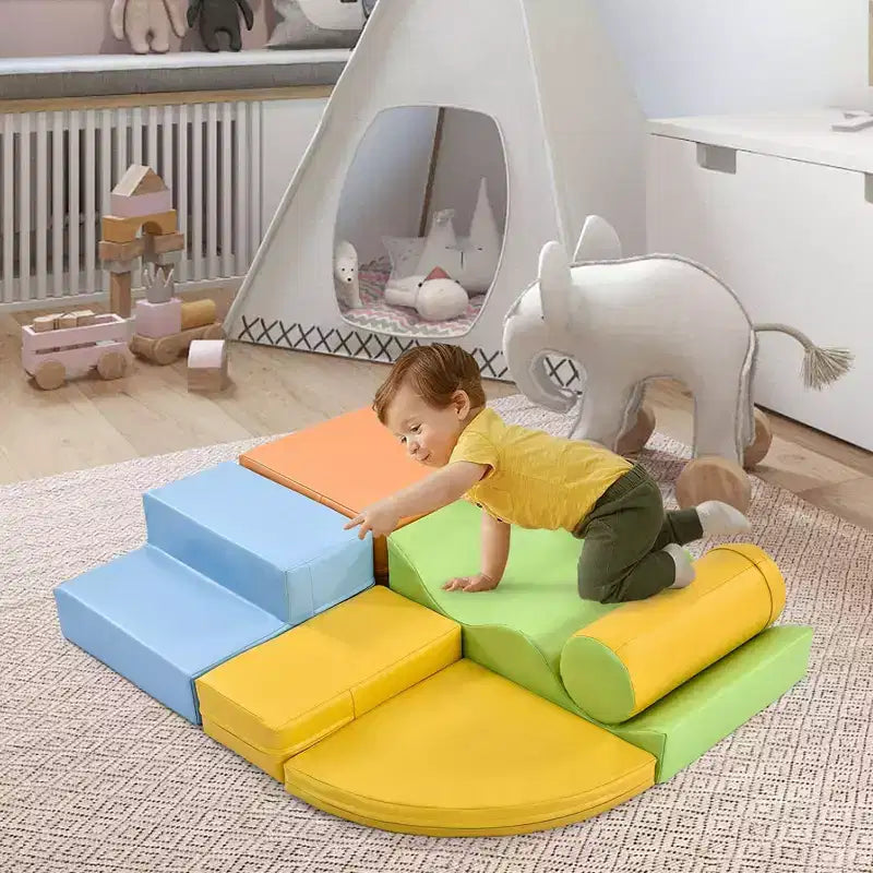 6-in-1 Climb Crawl Activity Play Set for Toddler Indoor Active Play Structure Climbing Crawling Toys Gym Equipment for Boys Girls Colorful