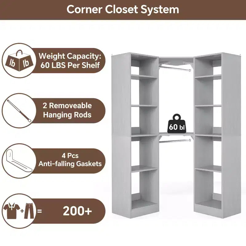 Besiost Corner Closet System with 12 Shelves
