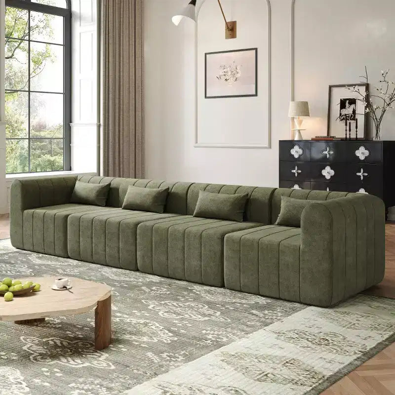 145.5 Modern Convertible Sectional Sofa, Upholstered 4-Seater Sectional Sofa with Compressed Sponge, Living Room L-Shaped Sofa-Panipeachy