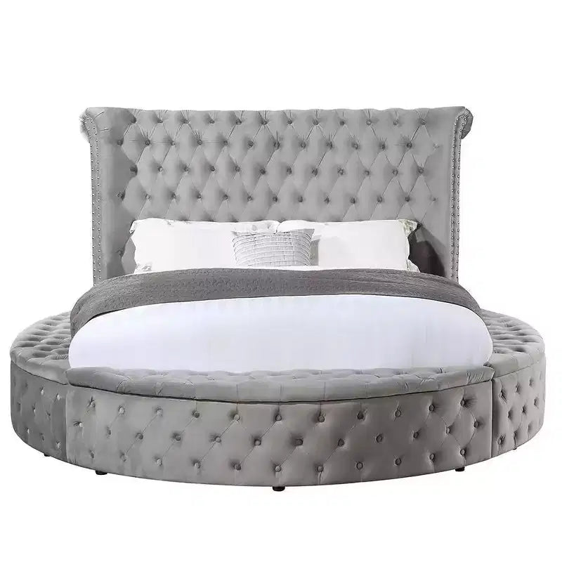 109 Queen Bed Gaiva Bed Gray Velvet - Acme Furniture: Elegant Nailhead, Button-Tufted Design, Wood Composite Frame