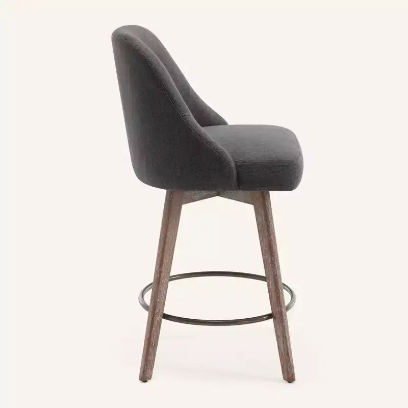 Lot de 4 tabourets de bar pivotants à hauteur de comptoir Bekrvio 26 po avec dossiers et pieds en bois, tabourets de bar rembourrés en tissu lin/similicuir pour îlot de cuisine