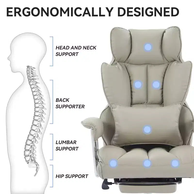 Efomao Ergonomic Desk Office Chair 400LBS, Big and Tall PU Leather Computer Chair, Executive Desk Chair with Footrest and Lumbar Support