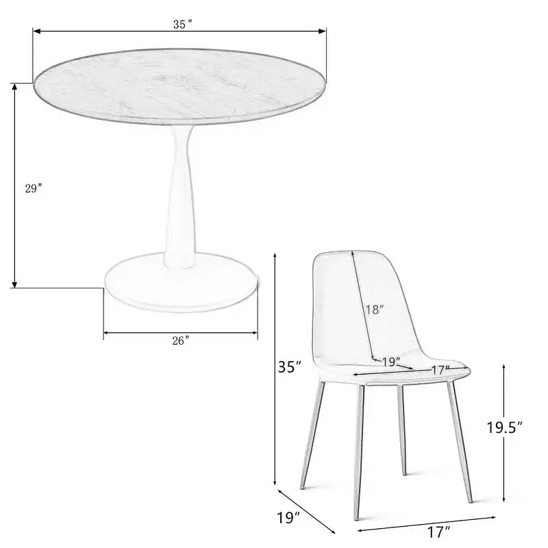 5-Piece Round Dining Set, 37 Pedestal Table with Wood-Look Top and Upholstered Curved Chairs, Modern Style-Panipeachy
