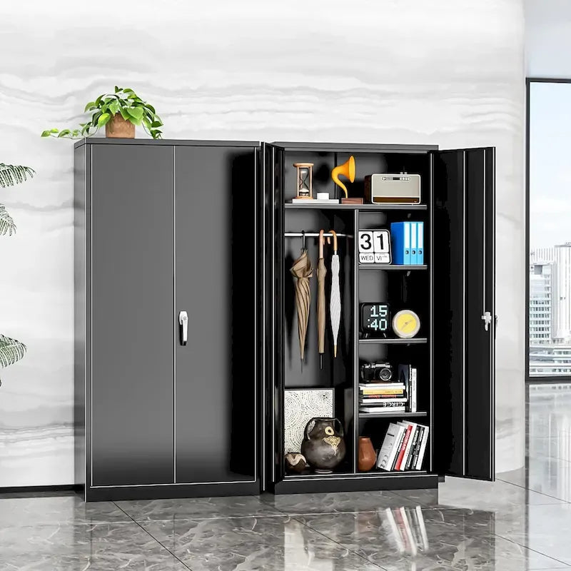 72 Tall Metal Lockable Wardrobe Armoire Storage Cabinet Locker with Hanging Rod for Garage, Gym, Home Office